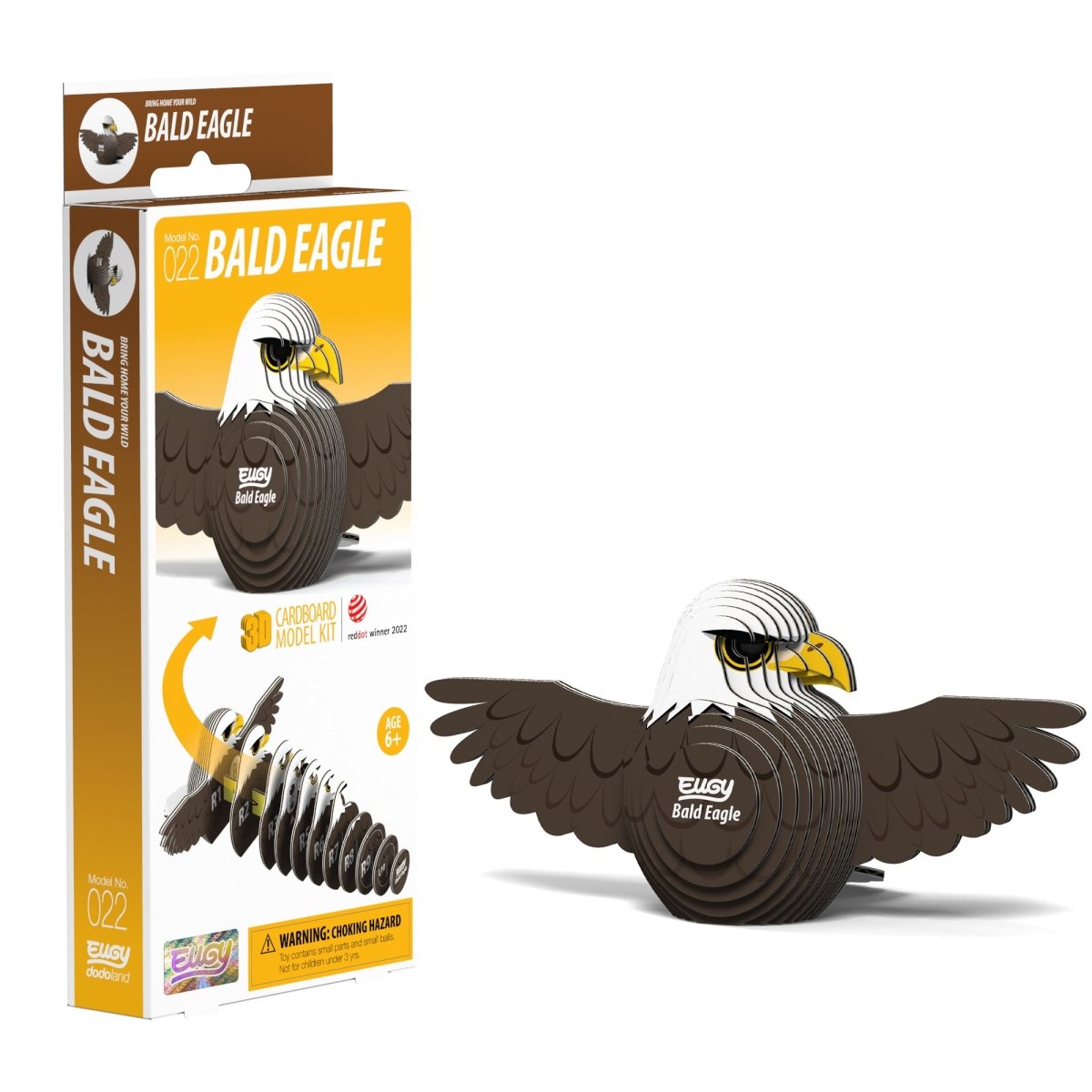 EUGY Bald Eagle 3D cardboard model kit - finished model with its box