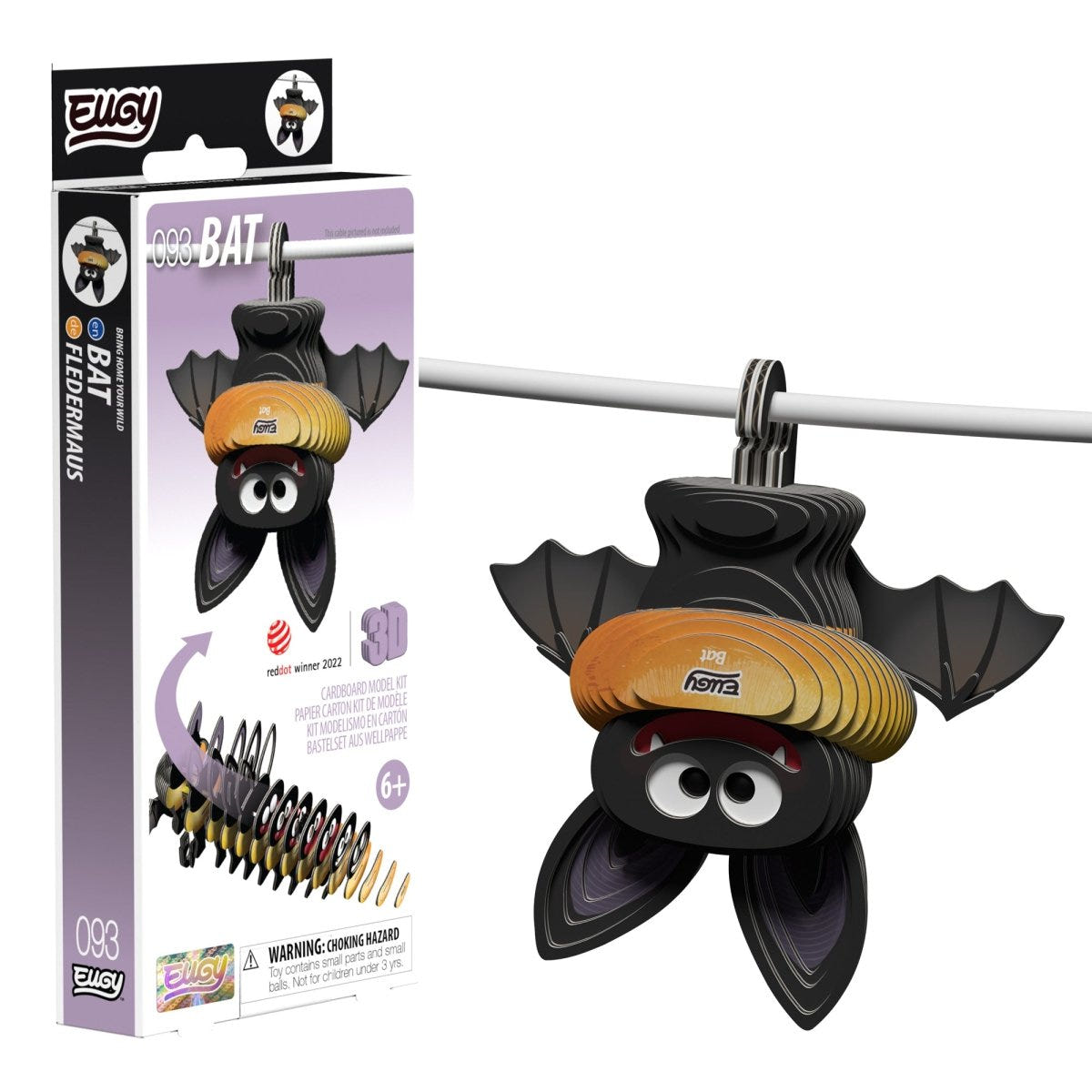 EUGY Bat 3D cardboard model kit - finished model with its box