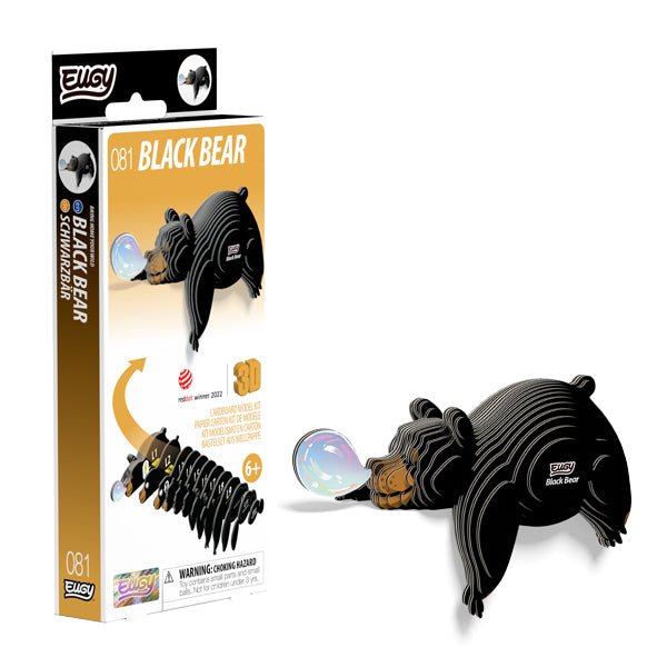 EUGY Black Bear 3D card model kit — box and finished model