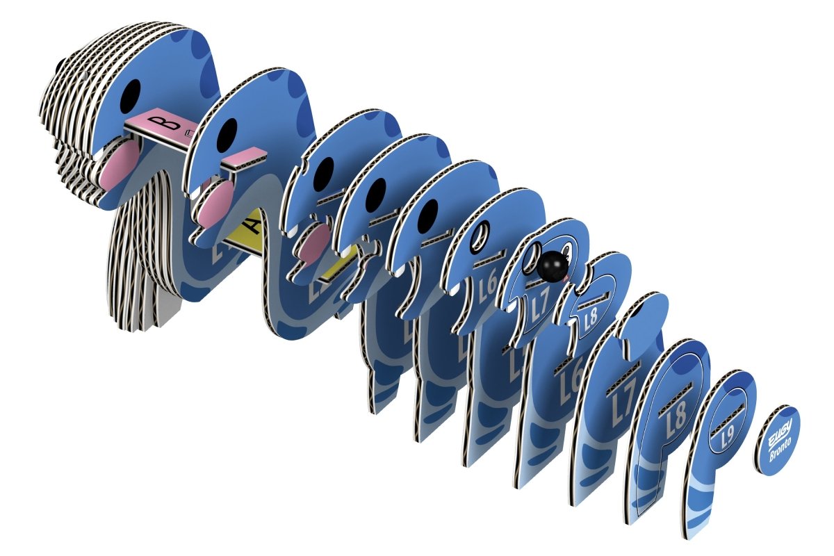 EUGY Bronto 3D cardboard model kit - exploded view of the numbered layers