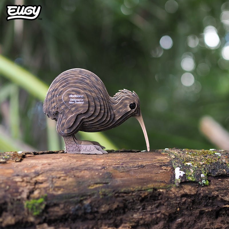 EUGY Brown Kiwi 3D cardboard model kit - built model on display