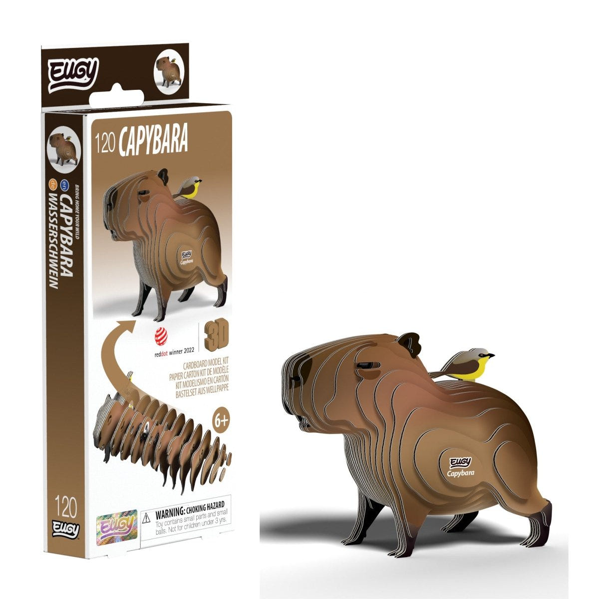 EUGY Capybara 3D cardboard model kit - finished model with its box