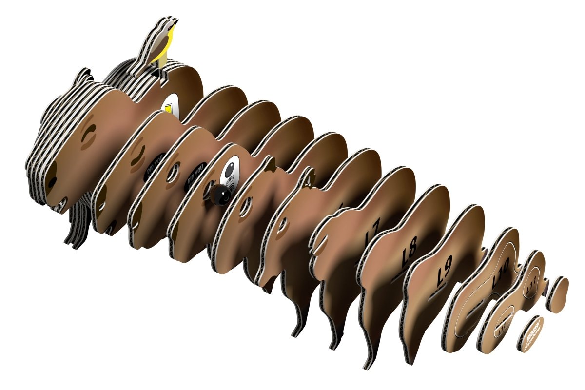 EUGY Capybara 3D cardboard model kit - exploded view of the numbered layers