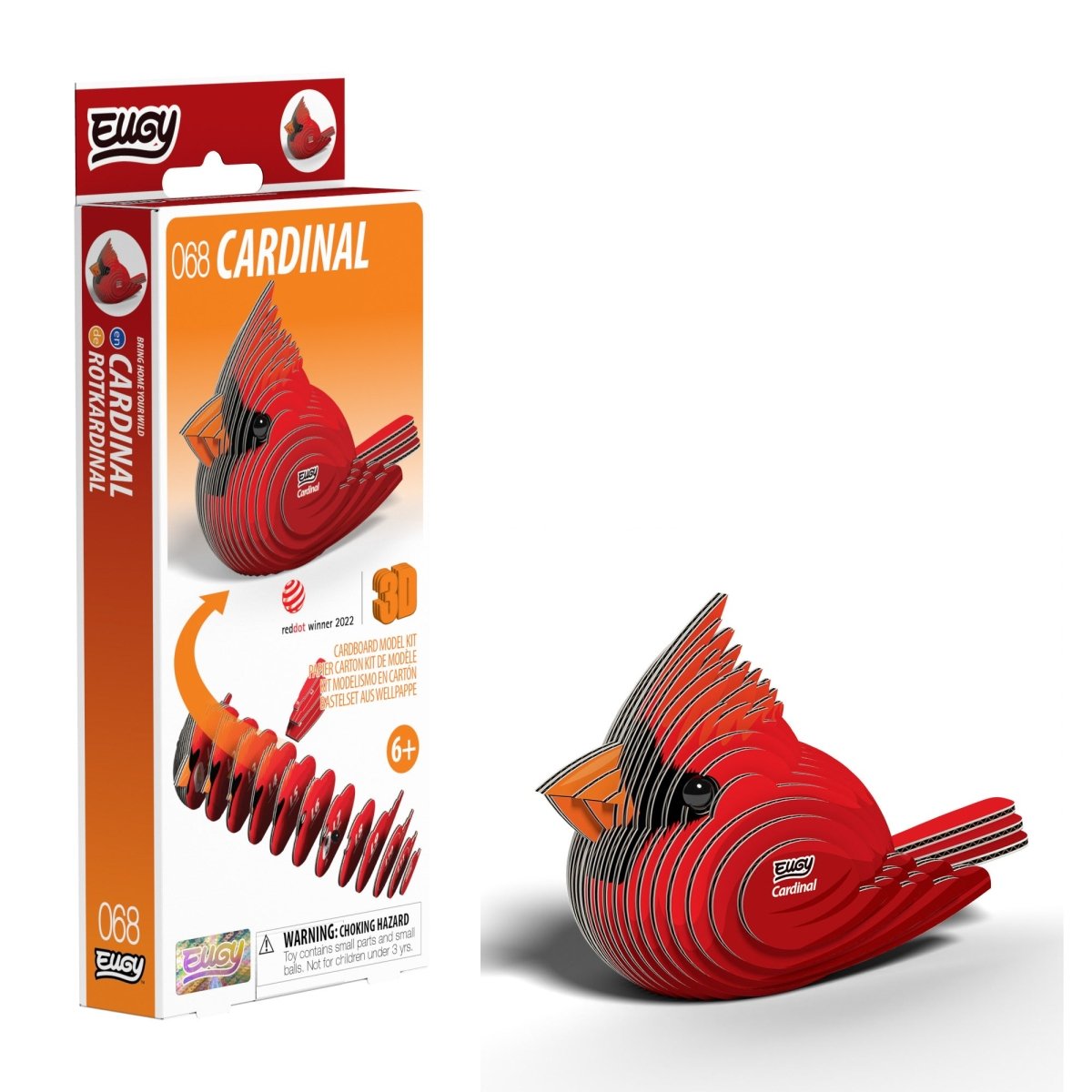 EUGY Cardinal 3D cardboard model kit - finished model with its box
