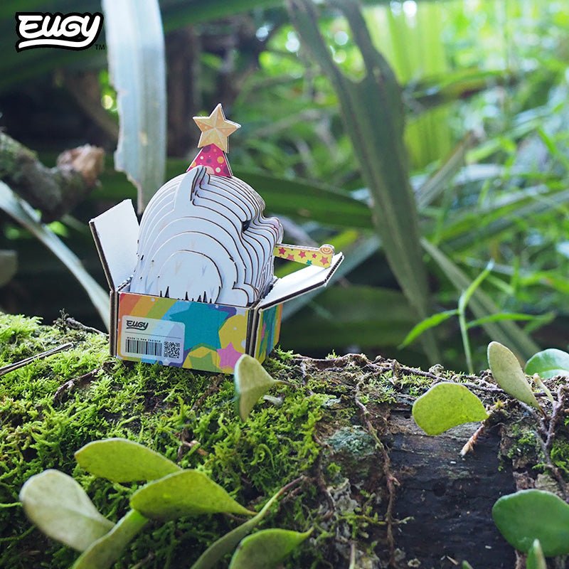 EUGY Cat - Cottonball 3D cardboard model kit - built model on display