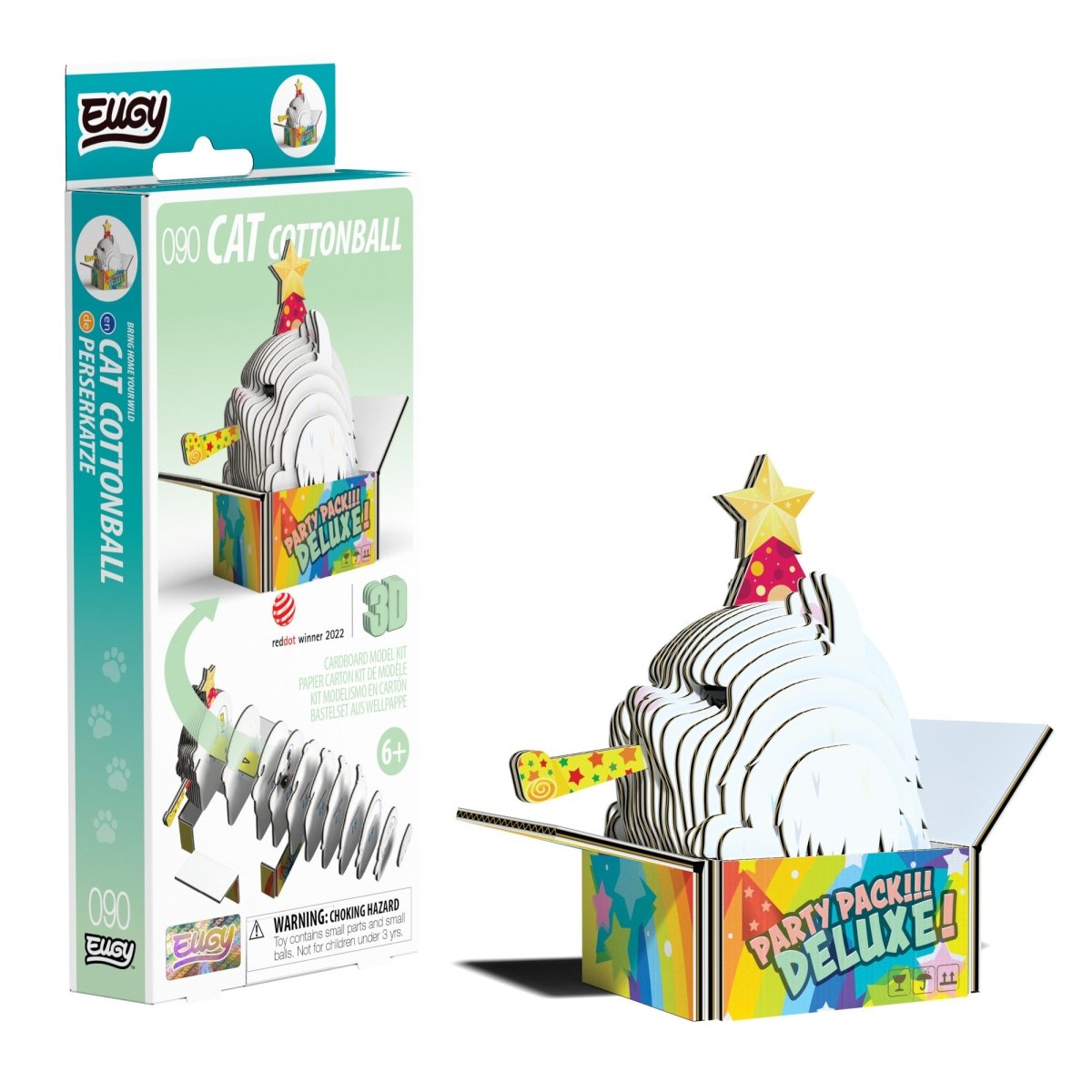 EUGY Cat - Cottonball 3D cardboard model kit - finished model with its box