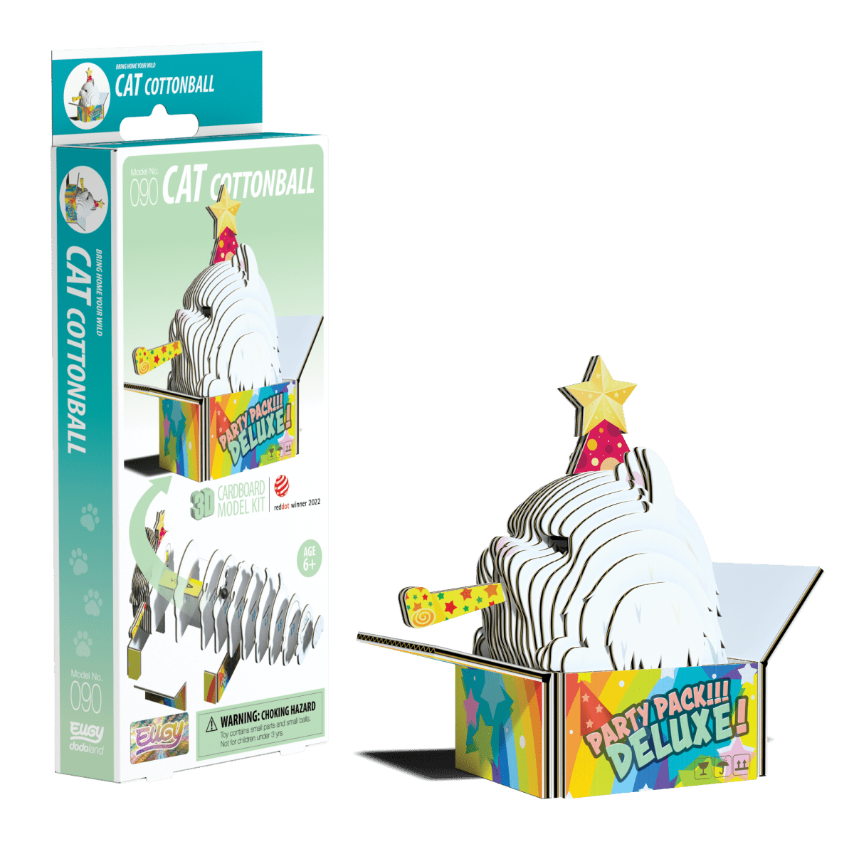 EUGY Cat - Cottonball 3D cardboard model kit, eco-friendly assembled puzzle figure