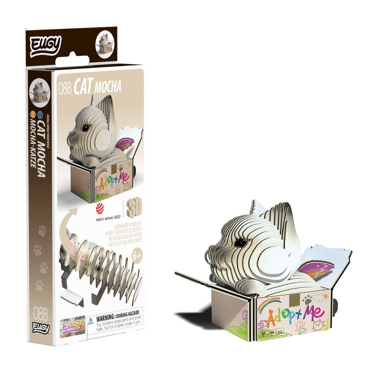 EUGY Cat - Mocha 3D cardboard model kit - finished model with its box
