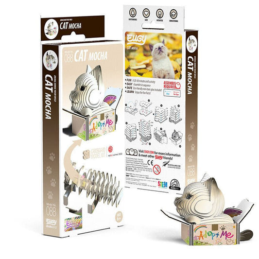 EUGY Cat - Mocha 3D cardboard model kit, eco-friendly assembled puzzle figure