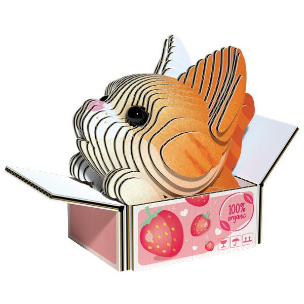EUGY Cat Pumpkin 3D cardboard model: ginger tabby cat peeking from a strawberry box