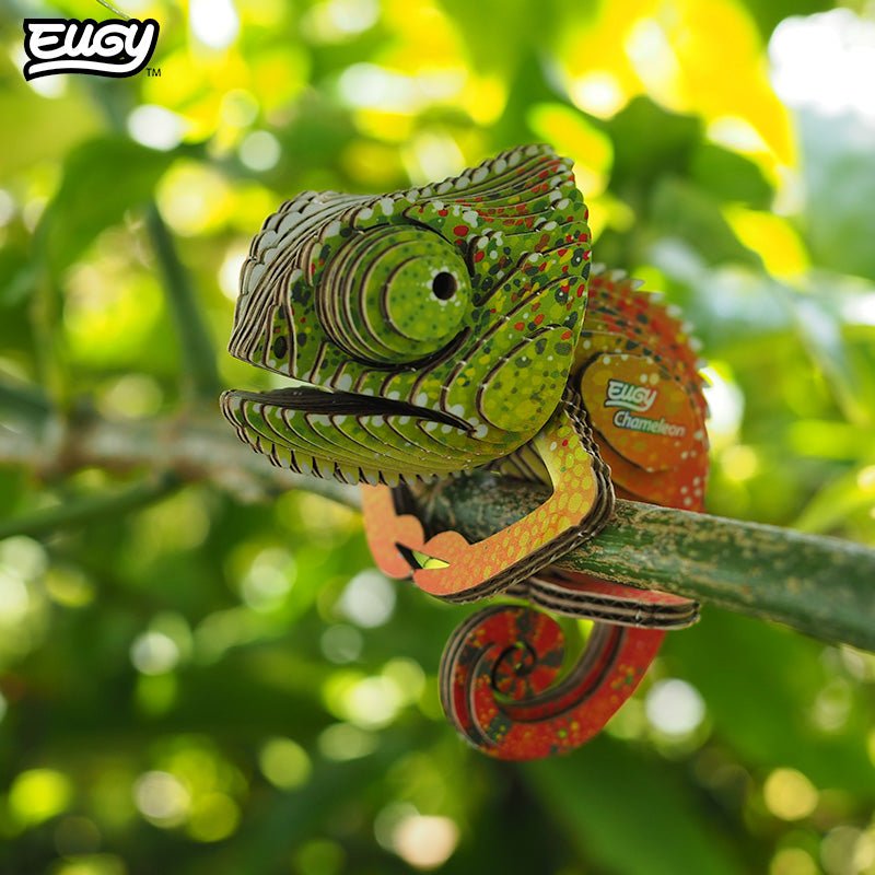 EUGY Chameleon 3D cardboard model kit - built model on display
