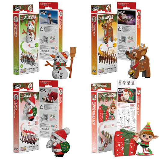 EUGY Christmas Bundle featuring Santa, Reindeer, Snowman and Elf 3D model kits