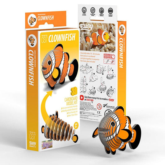 EUGY Clownfish 3D cardboard model kit, eco-friendly assembled puzzle figure