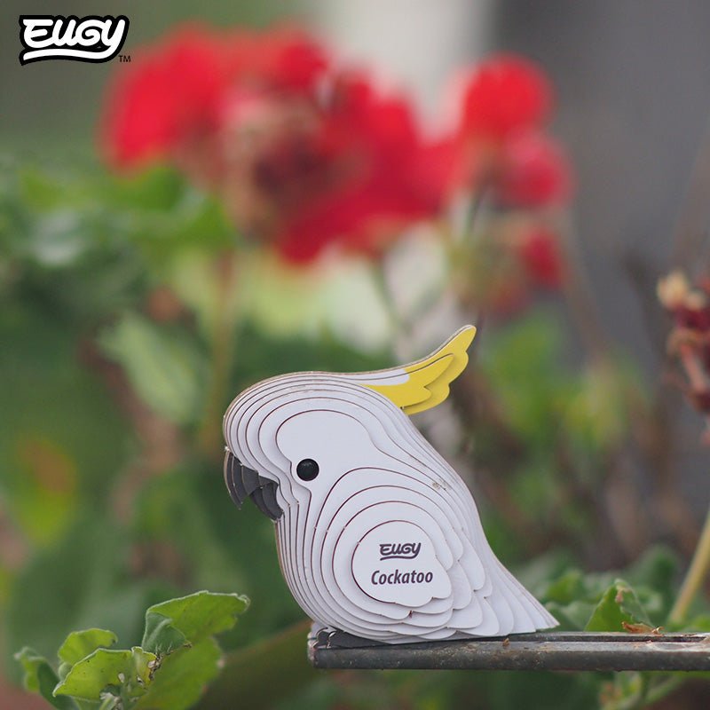 EUGY Cockatoo 3D cardboard model kit - built model on display