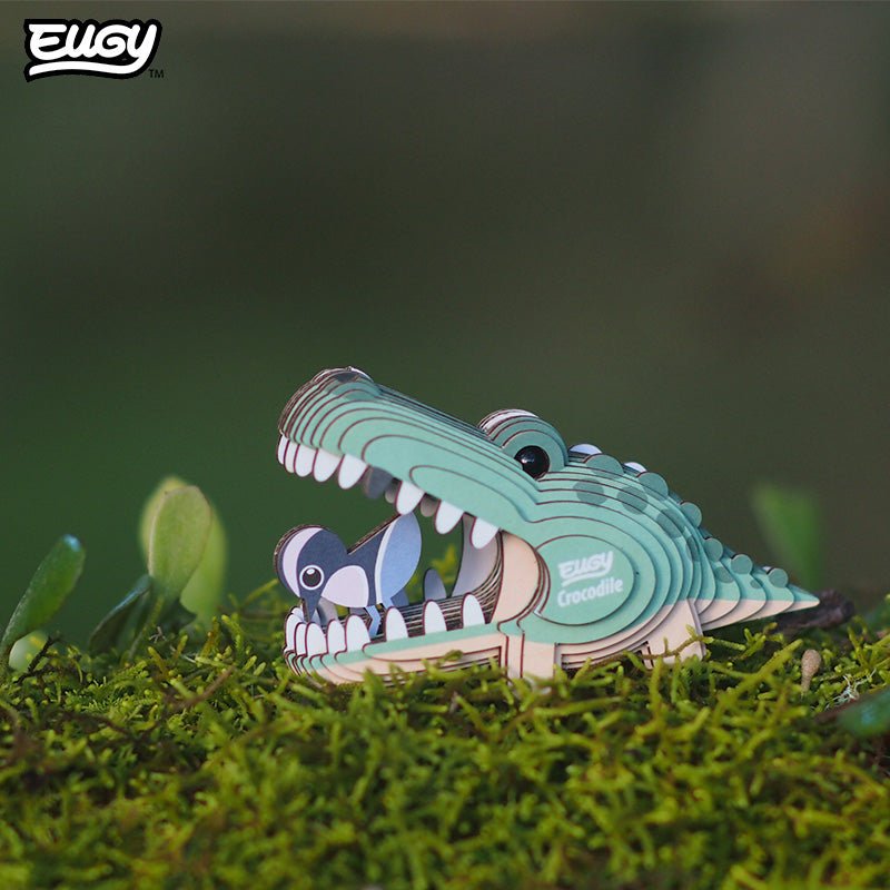 EUGY Crocodile 3D cardboard model kit - built model on display