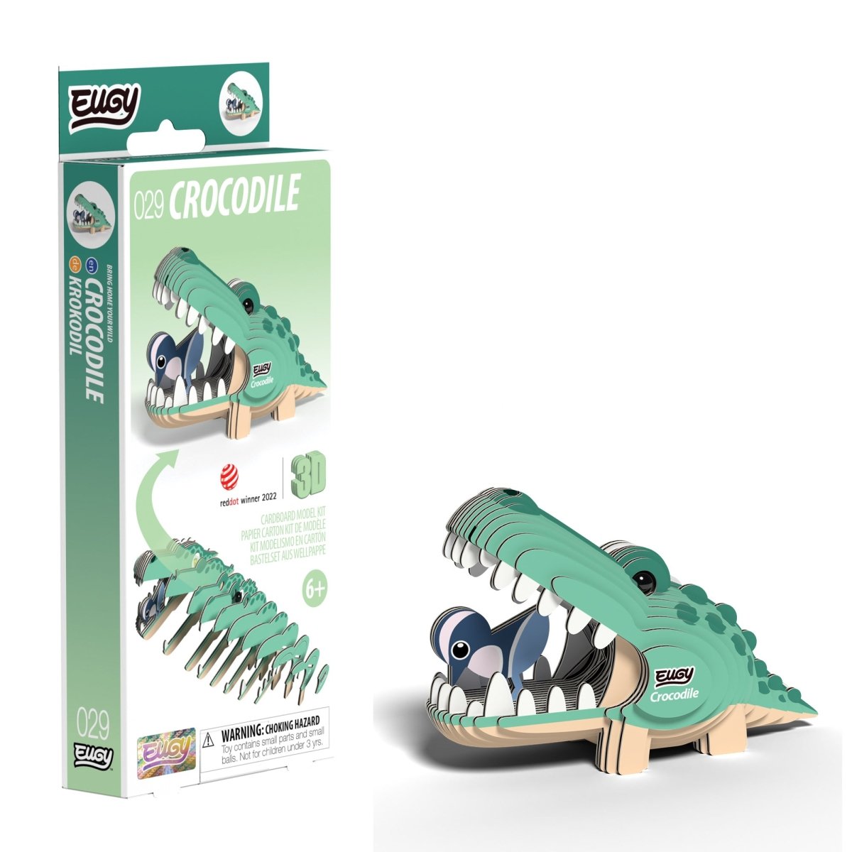 EUGY Crocodile 3D cardboard model kit - finished model with its box
