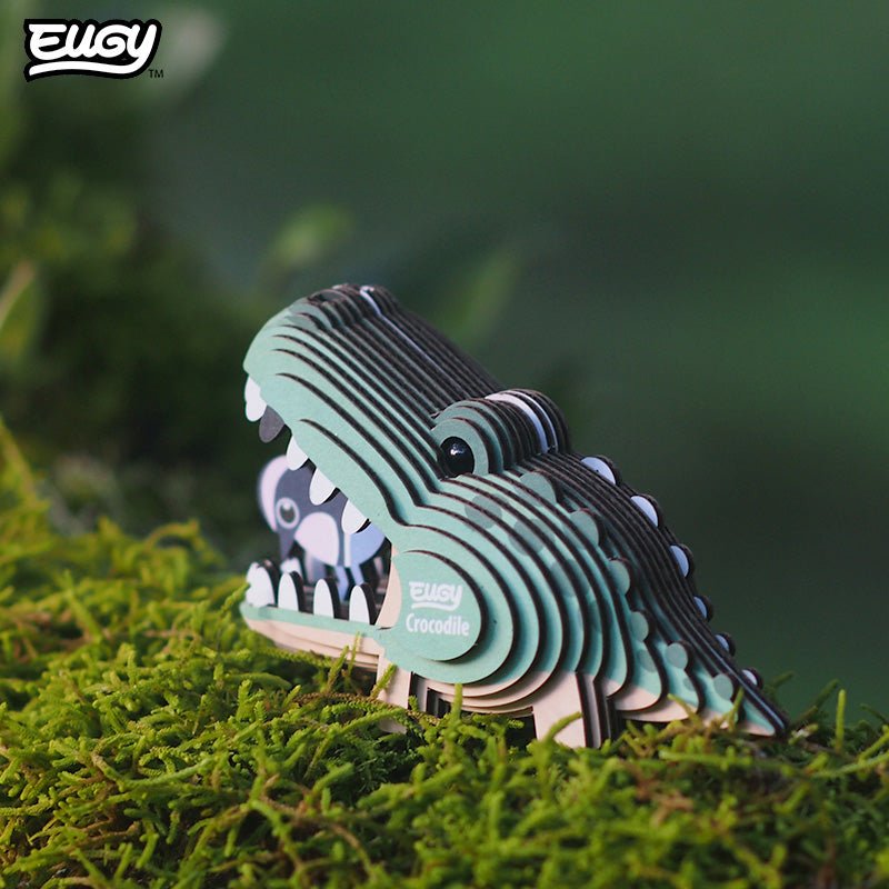 EUGY Crocodile 3D cardboard model kit - built model on display