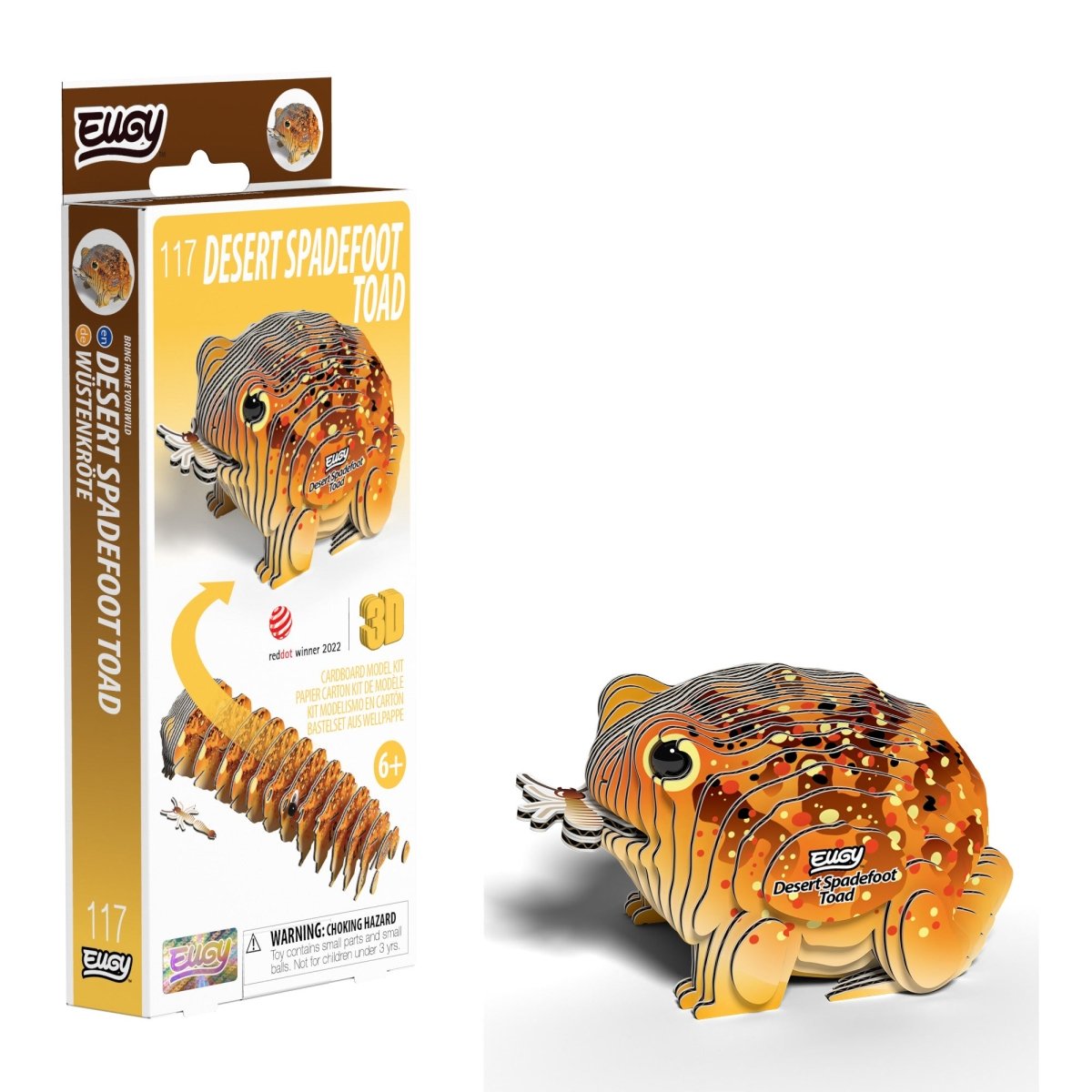 EUGY Desert Spadefoot Toad 3D cardboard model kit - finished model with its box