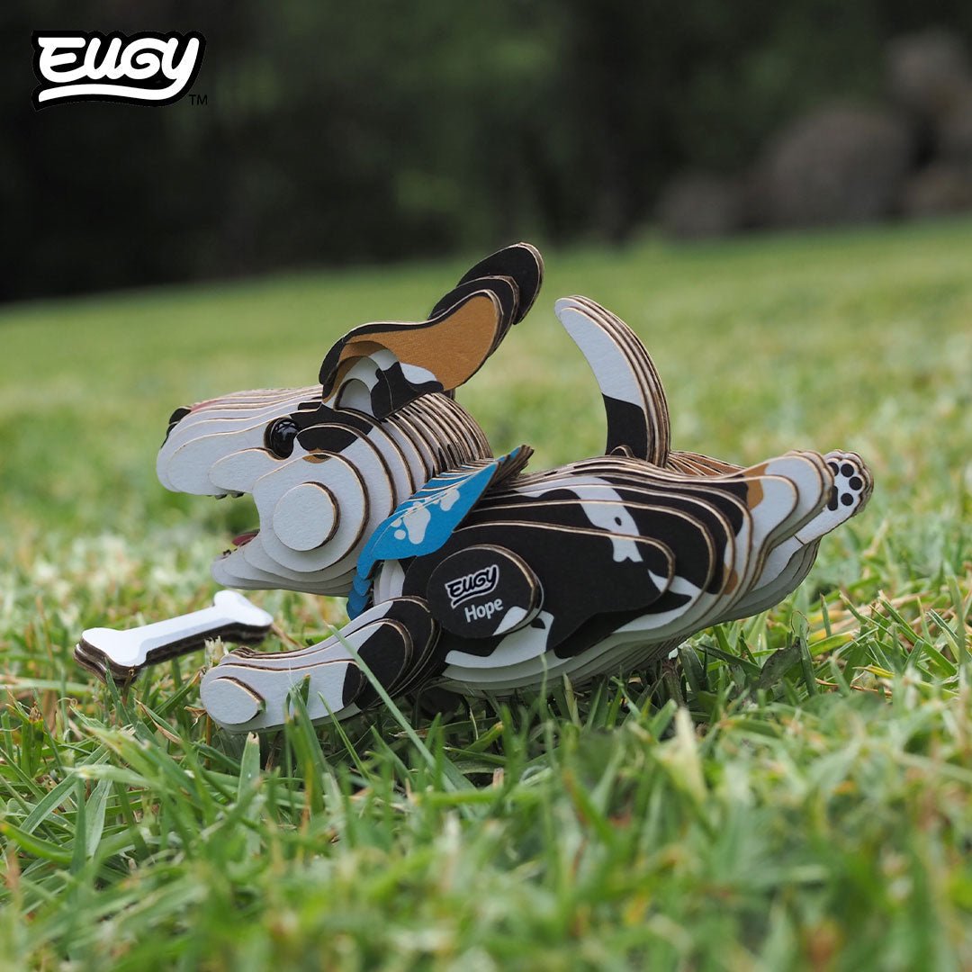 EUGY Dog - Hope 3D cardboard model kit - built model on display