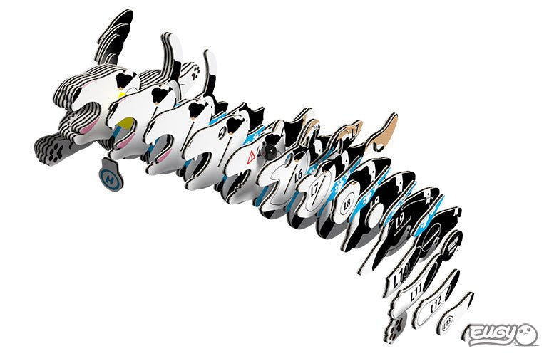 Exploded view of the numbered card slices that build the EUGY Hope dog model