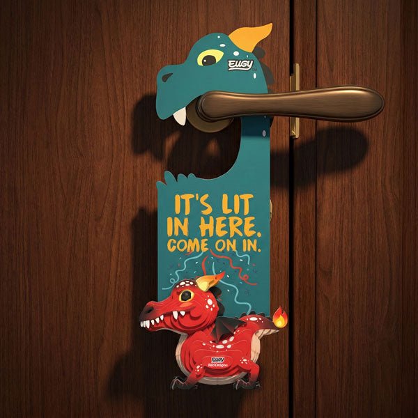 EUGY Door Hanger Red Dragon on a door handle - front