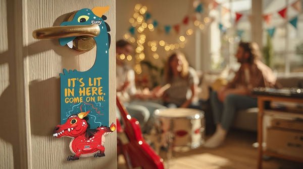 EUGY Door Hanger Red Dragon in a child's room