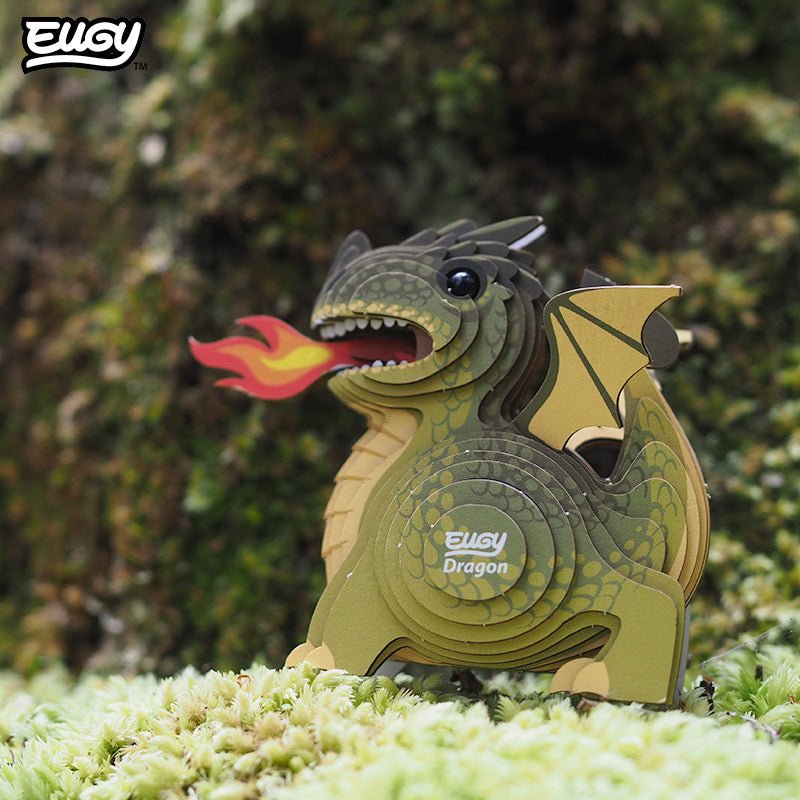 EUGY Dragon 3D cardboard model kit - built model on display