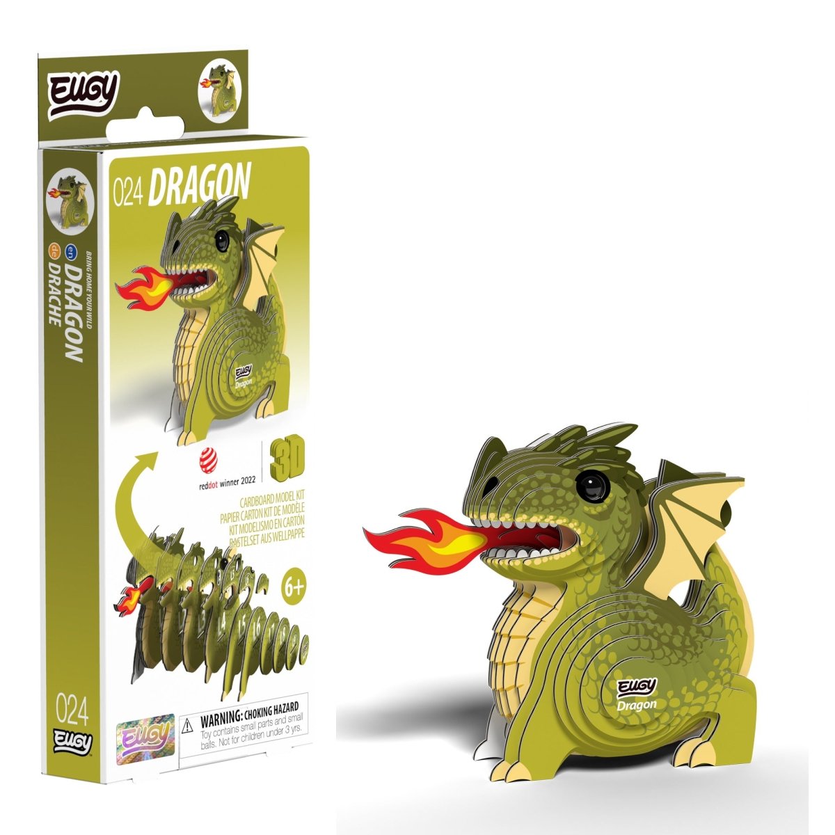 EUGY Dragon 3D cardboard model kit - finished model with its box