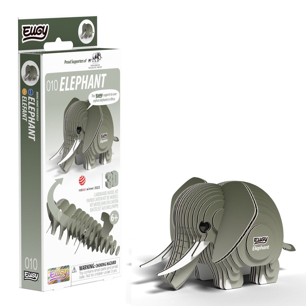 EUGY Elephant 3D cardboard model kit - finished model with its box