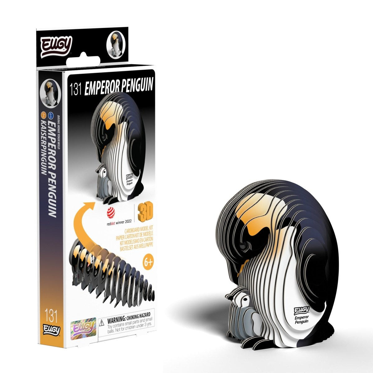 EUGY Emperor Penguin 3D cardboard model kit - finished model with its box