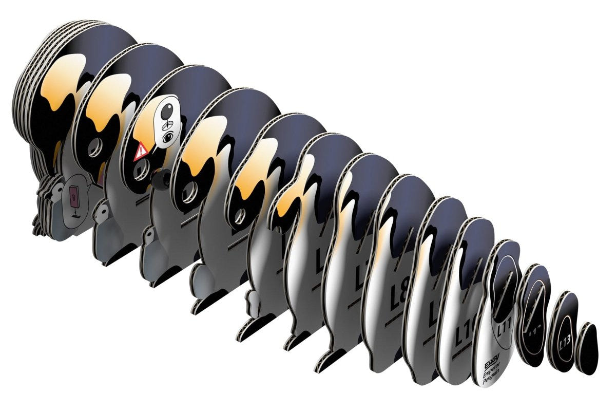 EUGY Emperor Penguin 3D cardboard model kit - exploded view of the numbered layers