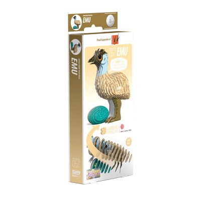 EUGY Emu 3D cardboard puzzle retail box, front and side