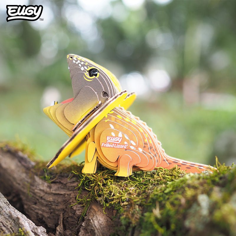 EUGY Frilled Lizard 3D cardboard model kit - built model on display