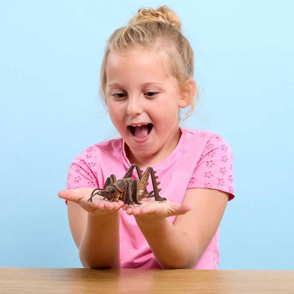 EUGY Giant Weta 3D cardboard model kit - child with the finished model