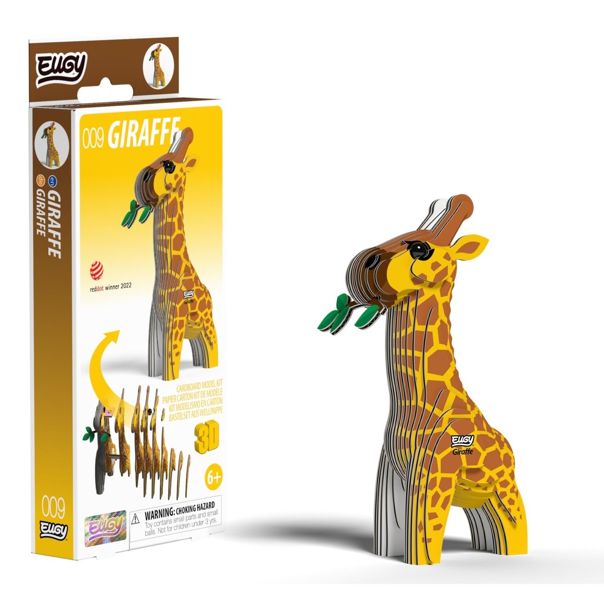 EUGY Giraffe 3D cardboard model kit - finished model with its box