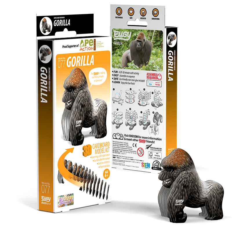 EUGY Gorilla 3D cardboard model kit, eco-friendly assembled puzzle figure