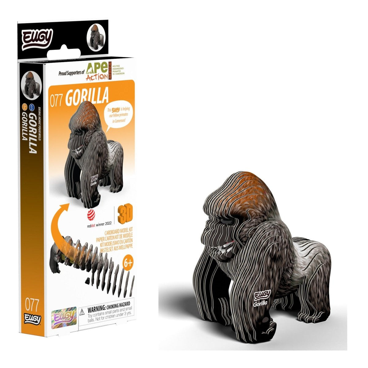 EUGY Gorilla 3D cardboard model kit - finished model with its box