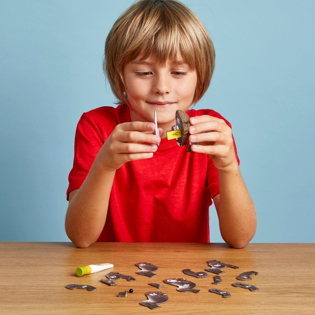 EUGY Gorilla 3D cardboard model kit - child assembling the model