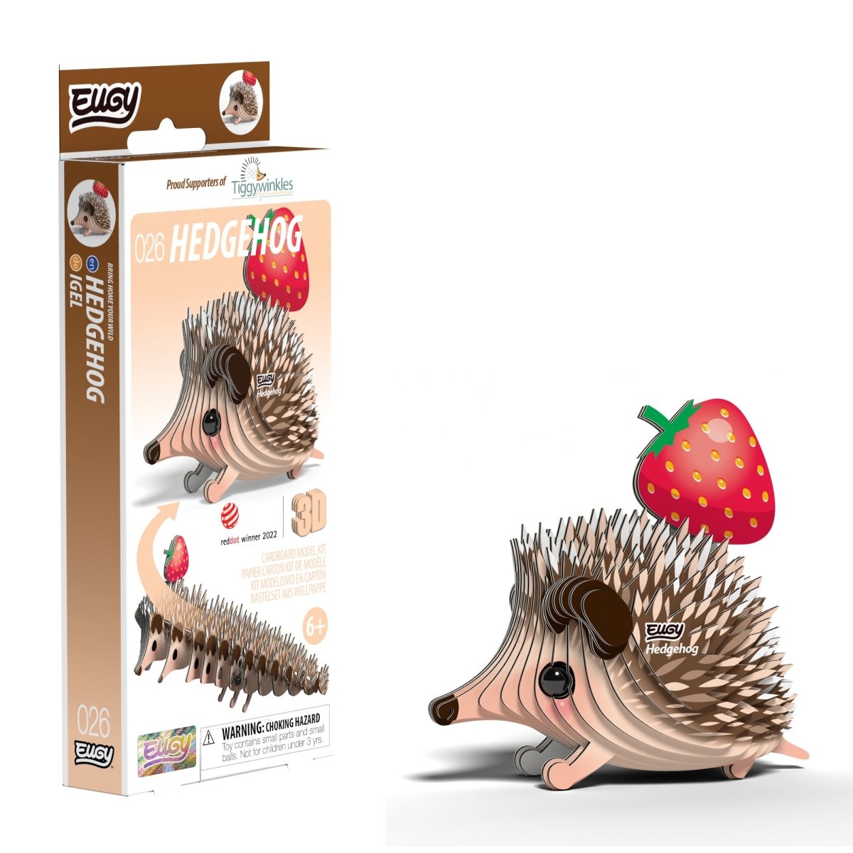 EUGY Hedgehog 3D cardboard model kit - finished model with its box