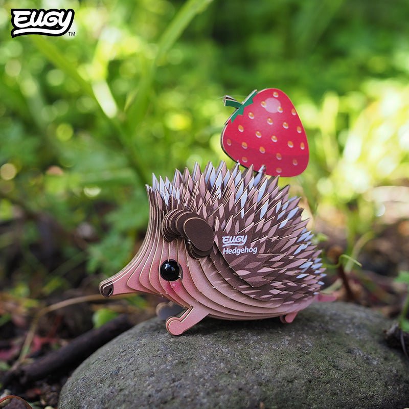EUGY Hedgehog 3D cardboard model kit - built model on display