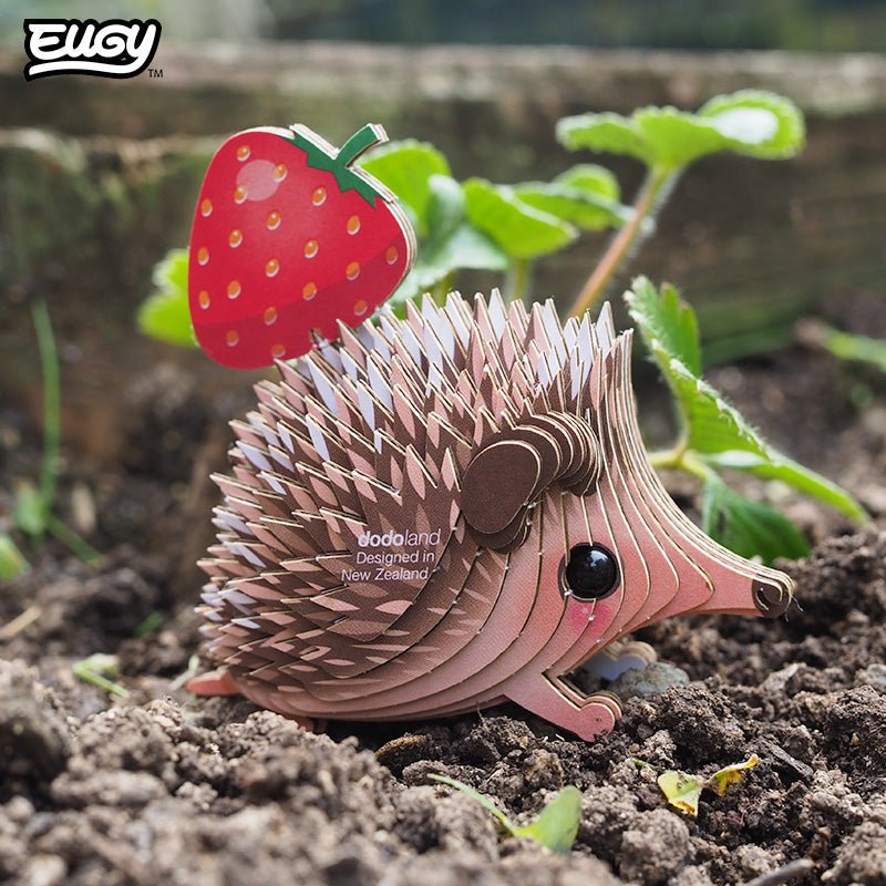 EUGY Hedgehog 3D cardboard model kit - built model on display