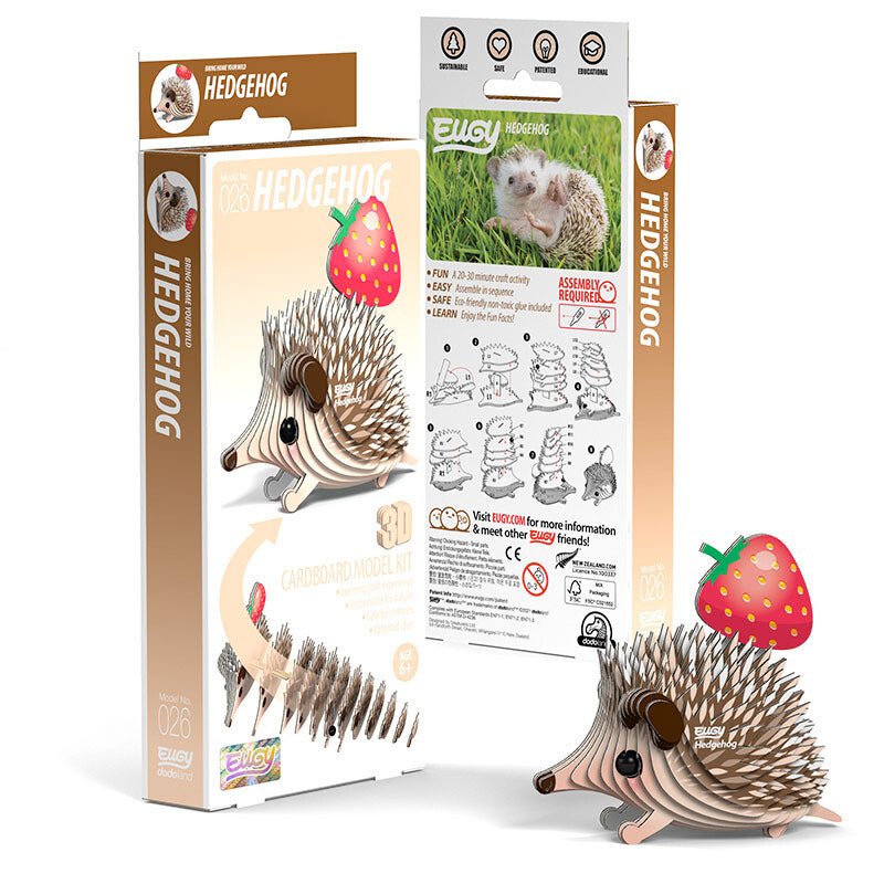 EUGY Hedgehog 3D cardboard model kit, eco-friendly assembled puzzle figure