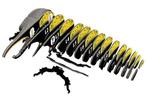 Exploded view of the numbered card slices that build the EUGY Hercules Beetle