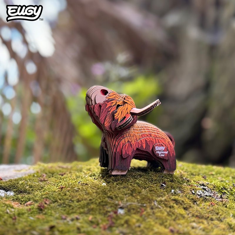 EUGY Highland Cow 3D cardboard model kit - built model on display