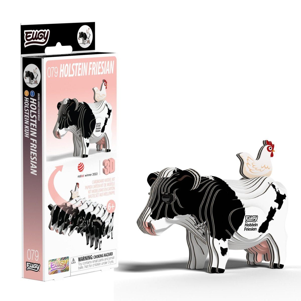 EUGY Holstein Friesian Cow 3D cardboard model kit - finished model with its box