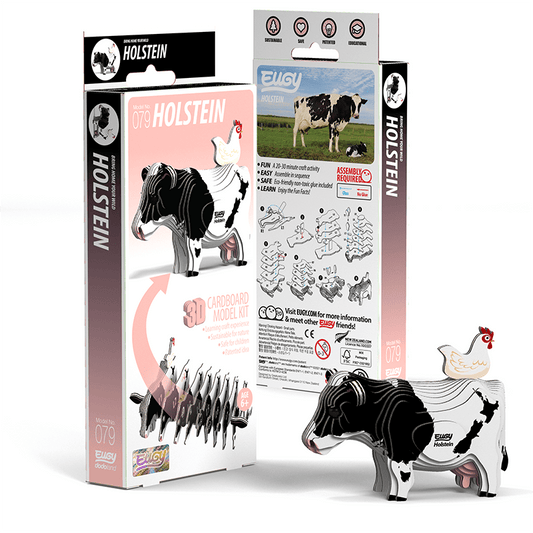 EUGY Holstein Friesian Cow 3D cardboard model kit, eco-friendly assembled puzzle figure