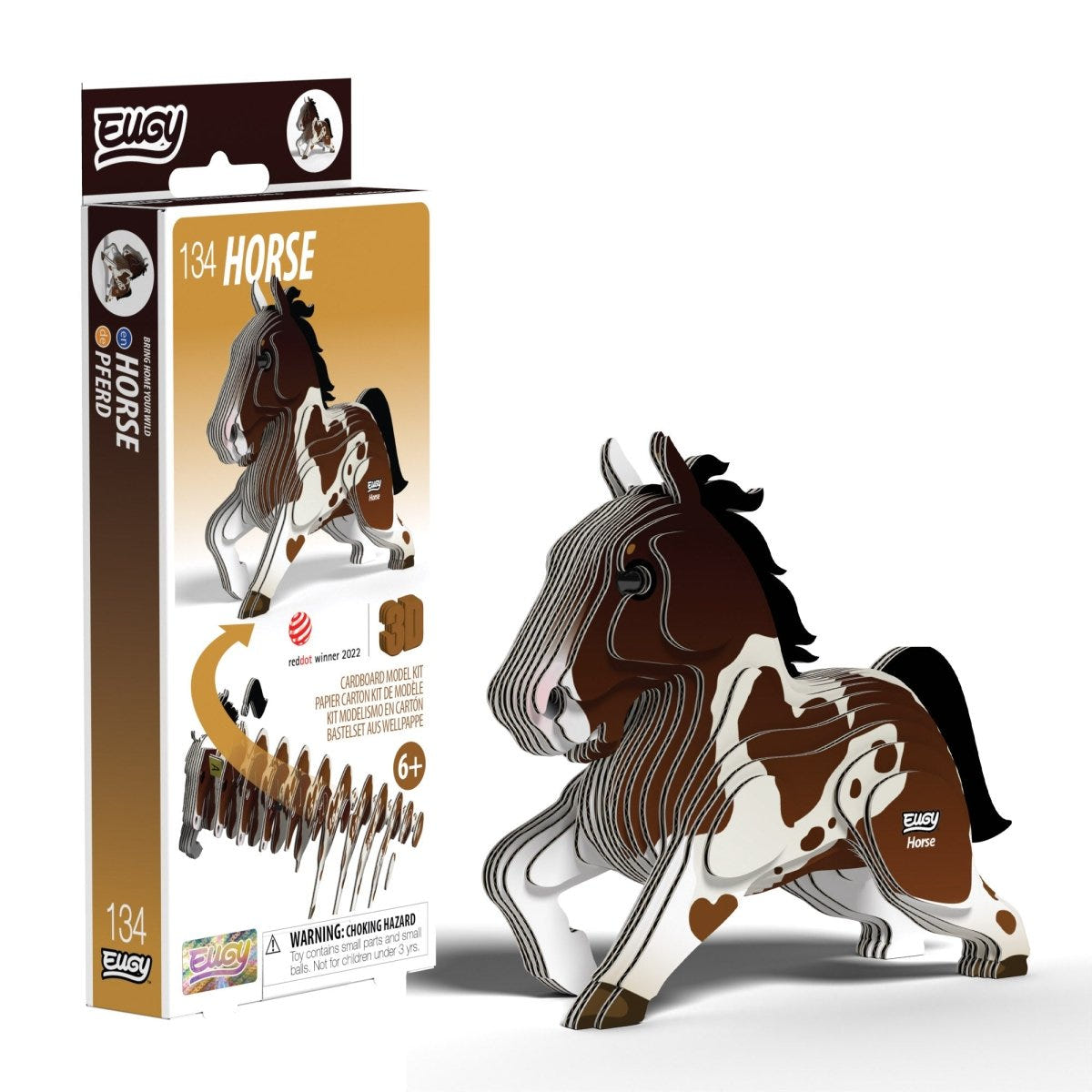 EUGY Horse 3D cardboard model kit - finished model with its box