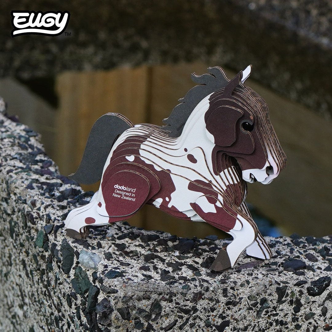 EUGY Horse 3D cardboard model kit - built model on display