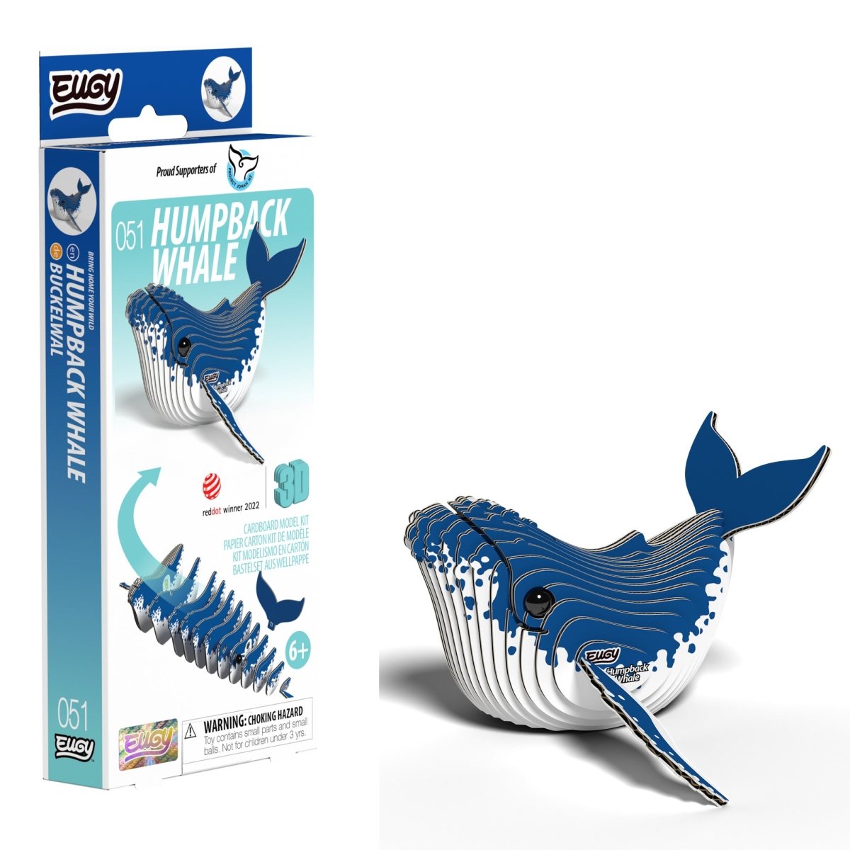 EUGY Humpback Whale 3D cardboard model kit - finished model with its box