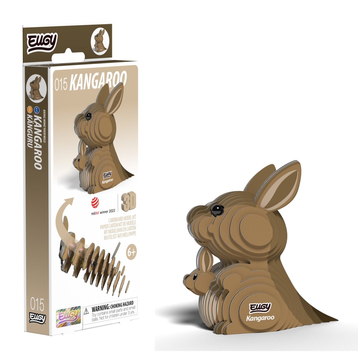 EUGY Kangaroo 3D cardboard model kit - finished model with its box